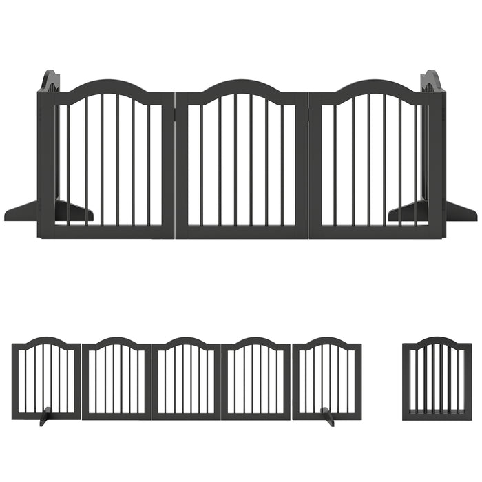PawHut Wooden Foldable Dog Gate Panel Pet Fence Freestanding Safety Barrier for the House, Doorway, Stairs (Black)