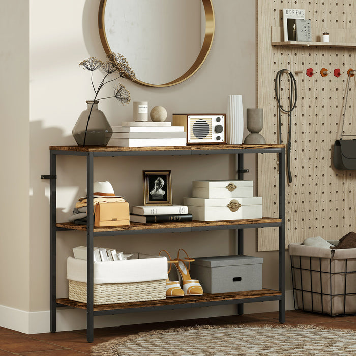 HOMCOM 3-Tier Console Table with Storage Shelves - Rustic Brown