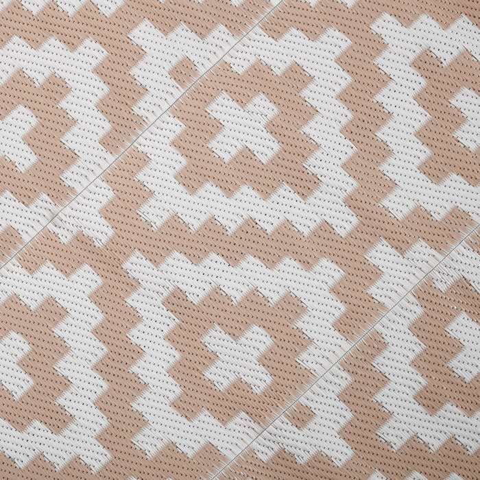 Outsunny Reversible Outdoor RV Rug, Patio Floor Mat, 274 x 182 cm Plastic Straw Rug for Garden, terrace, Beach, Camping, Coffee & White