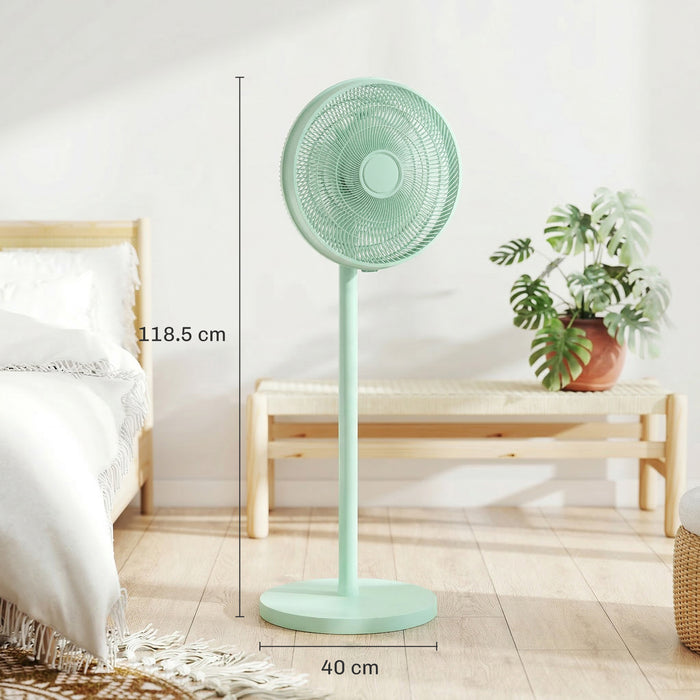 HOMCOM 40 cm Standing Fan, Cooling Floor Fan with 80° Oscillating, Adjustable Tilt and Height, 4 Speed, Remote Control, Green