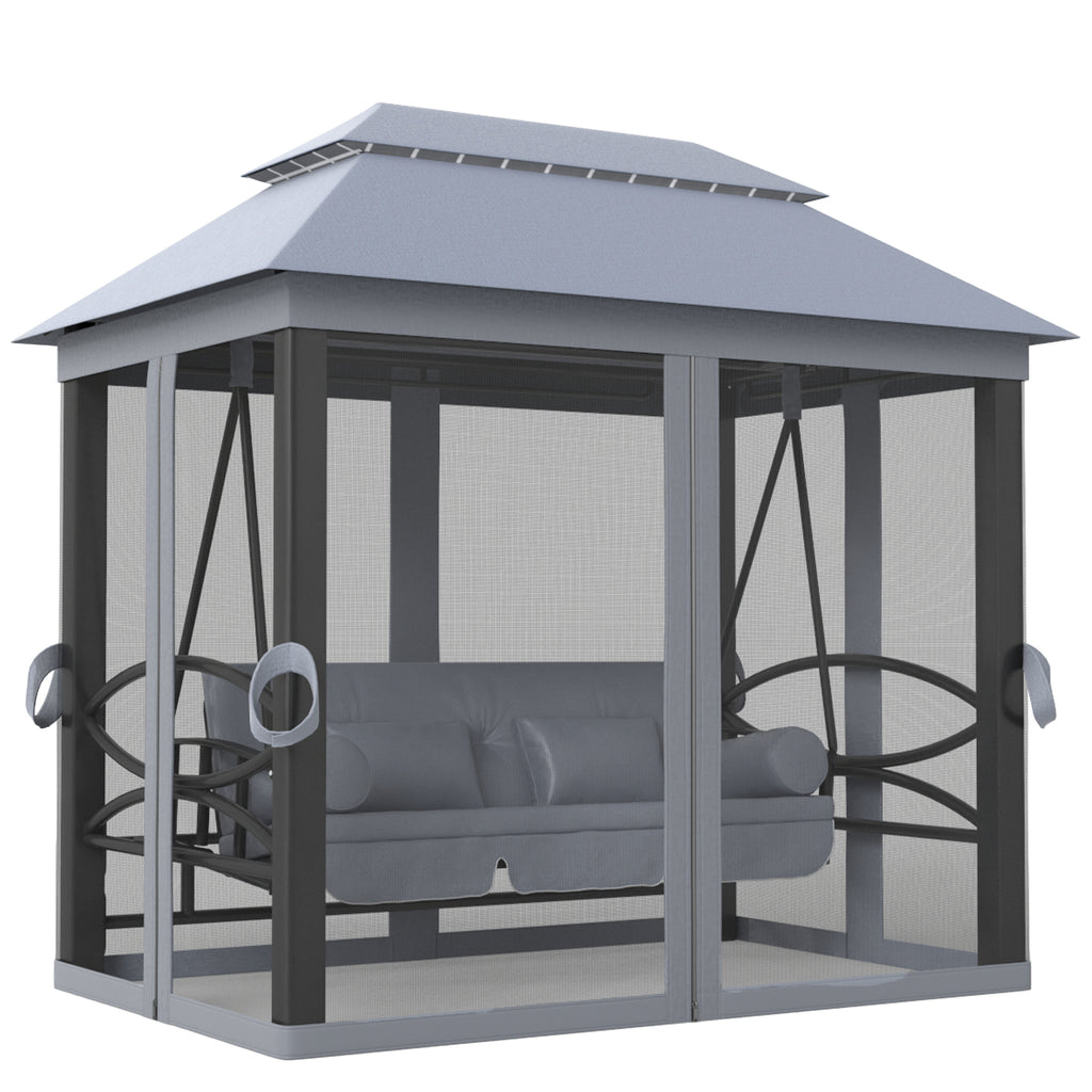 Outsunny 3 Seater Swing Chair Hammock Gazebo Lounger Cushioned Seat Waterproof Grey
