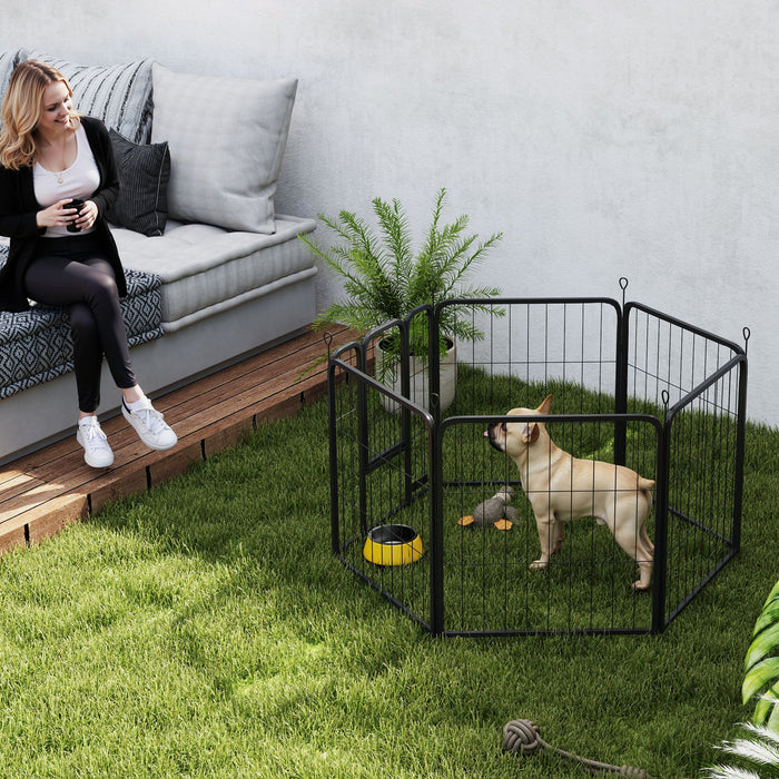 PawHut 6 Panels Heavy Duty Dog Playpen with Secure Door, for Indoor Outdoor, for Garden, Camping, 60cm High