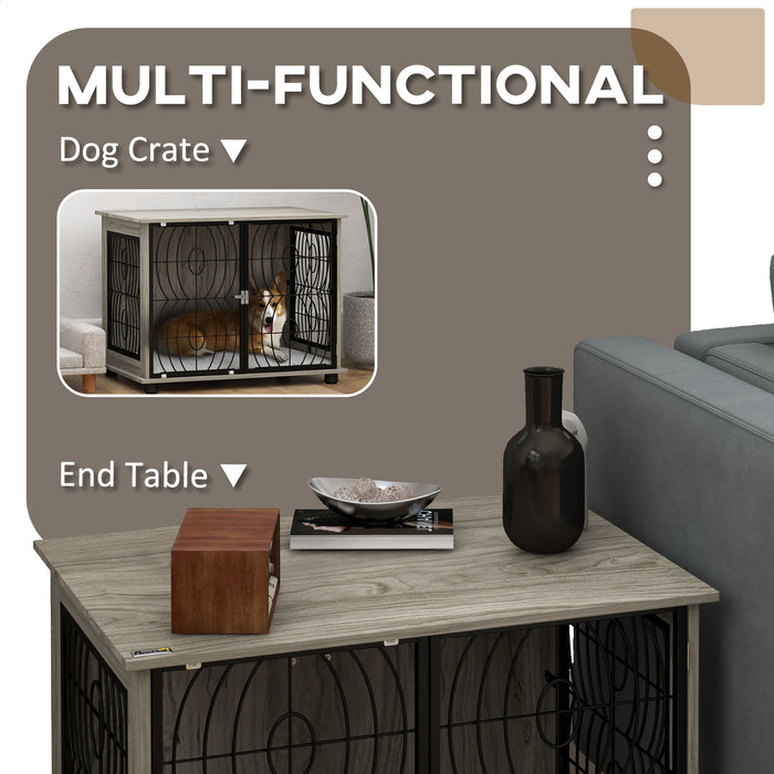 Indoor Dog Crate End Table with Cushion - 29.5" Pet-Friendly Furniture with Lockable Door - Cozy & Washable Bed for Medium Dogs