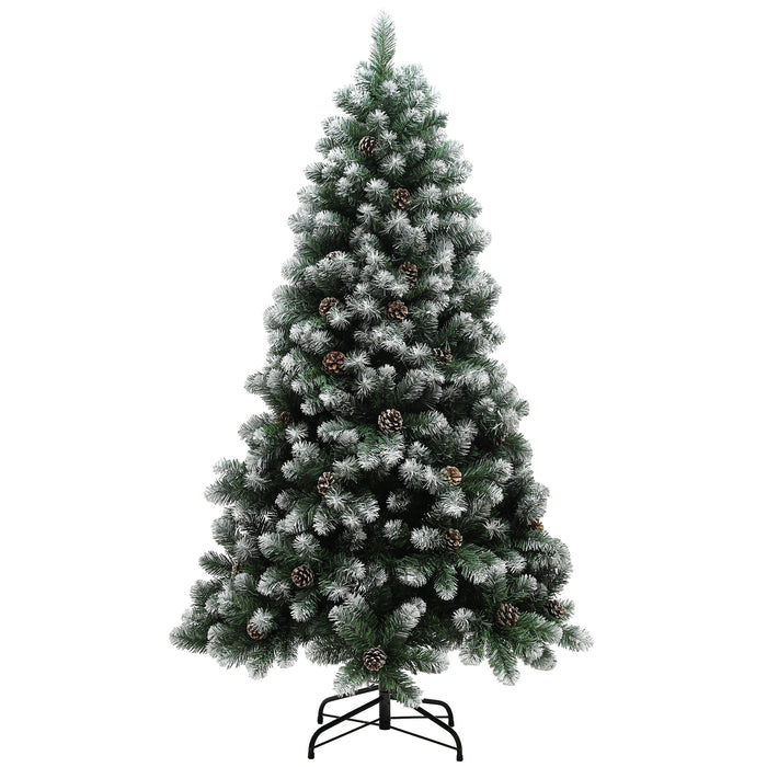 HOMCOM 6ft Artificial Pine Christmas Tree with 774 Branch Tips and Steel Base, Realistic Hinged Tree with Pinecones, Holiday Décor for Home Office, Green