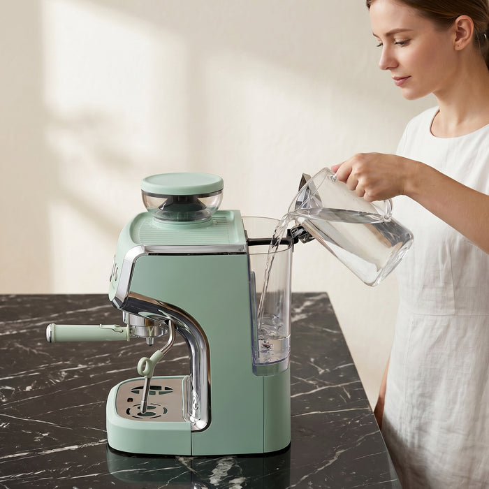 HOMCOM Bean to Cup Coffee Machine, Espresso Machine with Integrated Bean Grinder & Steam Wand, Light Green