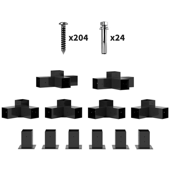 Outsunny 12PCS Pergola Kit, Pergola Brackets with 3-Way & 4-Way Corner Brackets for 9.6 x 9.6 cm (Actual 9.2 x 9.2 cm) Lumber
