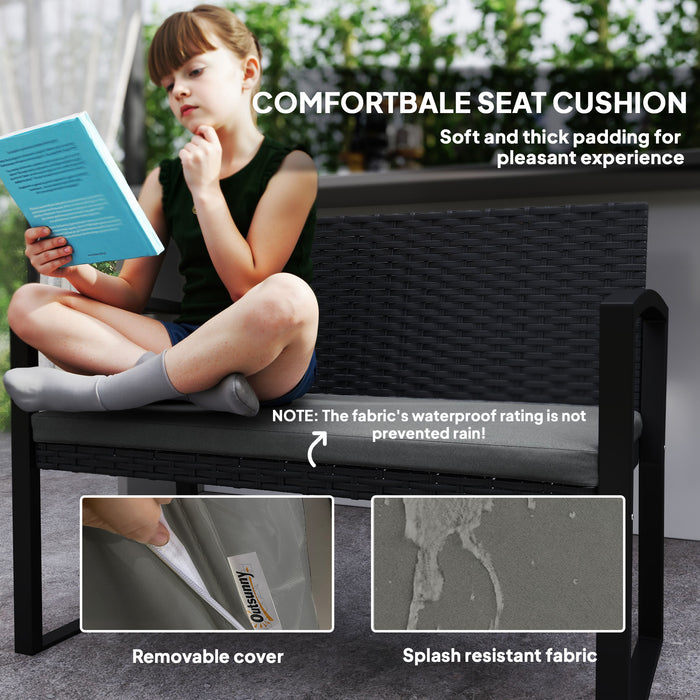 Outsunny Two-Seater Rattan Garden Bench - Grey/Black