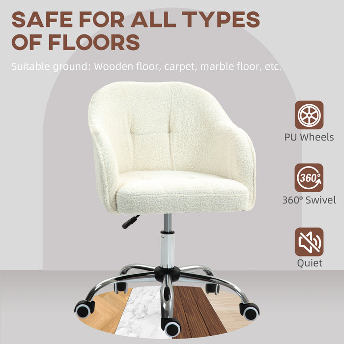 HOMCOM Computer Desk Chair, Fluffy Fabric Swivel Office Chair, Makeup Vanity Chair with Height Adjustable, Wheels, for Home Study Bedroom, Cream White | Aosom UK