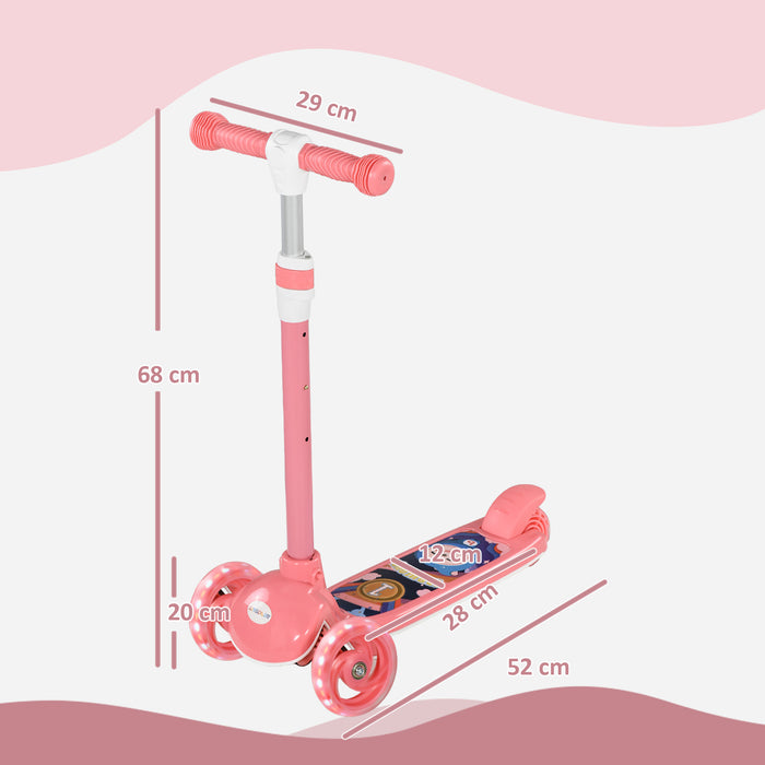 3-Wheel Adjustable Height Kids Scooter for Ages 2-6 - LED Light-Up Wheels, Comfort TPE Handlebar, Vibrant Pink - Ideal First Scooter for Toddlers and Young Children