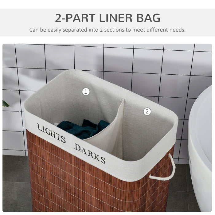 Large 100L Laundry Basket with Lid - Dual-Section Collapsible Hamper, String Handles, Water-Resistant with Removable Liner - Efficient Clothes Organization for Families and Individuals