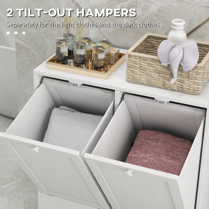 Aosom Tilt-Out Laundry Cabinet - Contemporary 2-Compartment Bathroom Organizer, White - Space-Saving Solution for Washroom Storage Needs