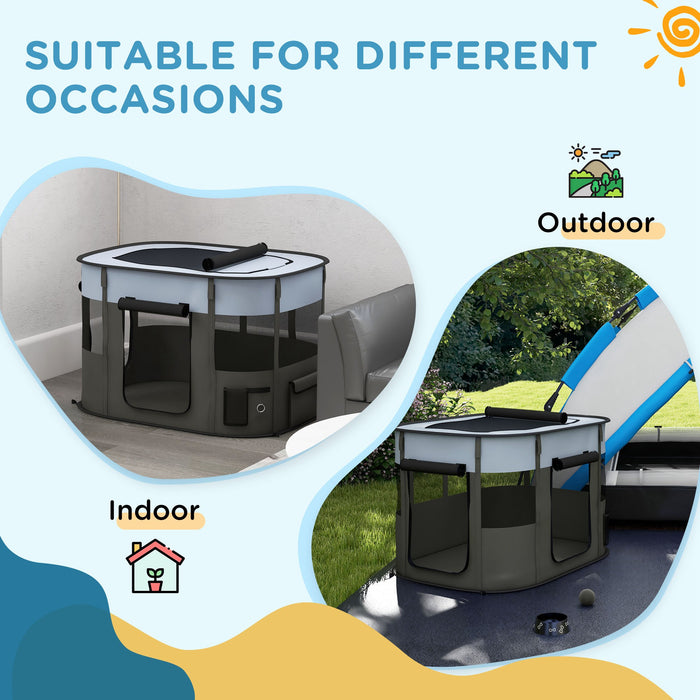 Foldable Pet Playpen and Carrying Case - Indoor/Outdoor Portable Dog Enclosure, Grey - Perfect for Travel and Home Use
