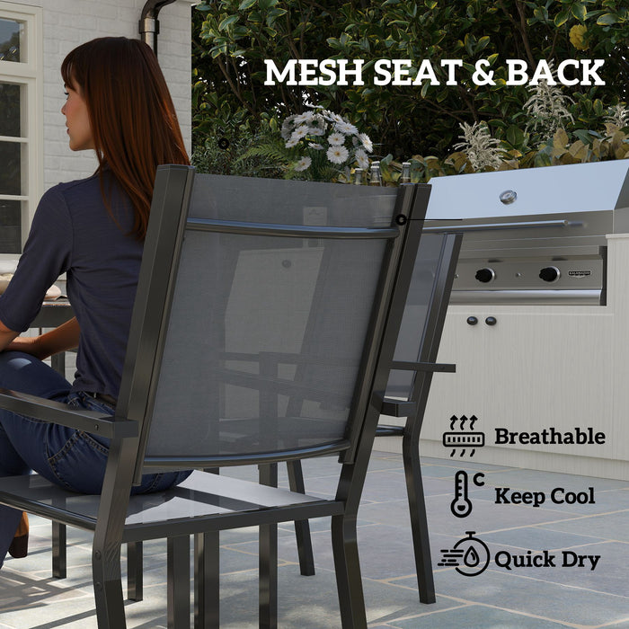 Outsunny 7 Piece Garden Dining Set, Outdoor Furniture Set with 6 Stackable Chairs and 150 cm Rectangle Table, WPC Slatted Top, Rust-Resistant Steel Frame, for Garden, Porch, Terrace