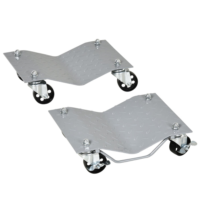 DURHAND 2 PCS Car Wheel Dollies with Swivel Casters, 680kg Capacity Car Dolly Skates Wheel Dolly Set with Non-Slip Metal Plates, Grey