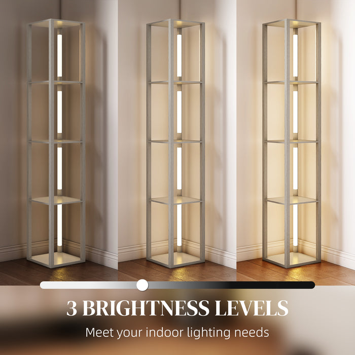 HOMCOM Floor Lamp with Shelves and 3 Brightness Levels - Oak