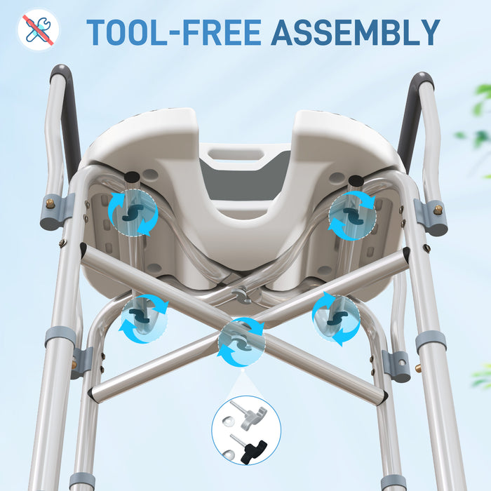 HOMCOM Shower Chair with Upgraded U-shaped Seat and Reinforced Crossbars, Height Adjustable Padded Bath Chair with Non-slip Feet for Elderly Seniors Disabled Handicap, Tool-Free Assembly, Grey