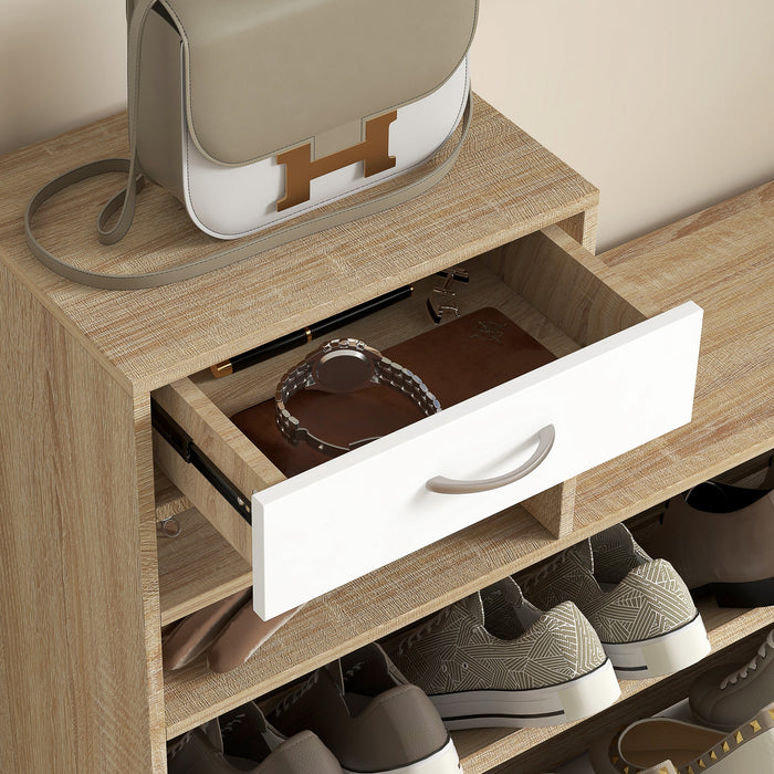 HOMCOM Three-in-One Hallway Storage Set - Natural Wood Finish/White