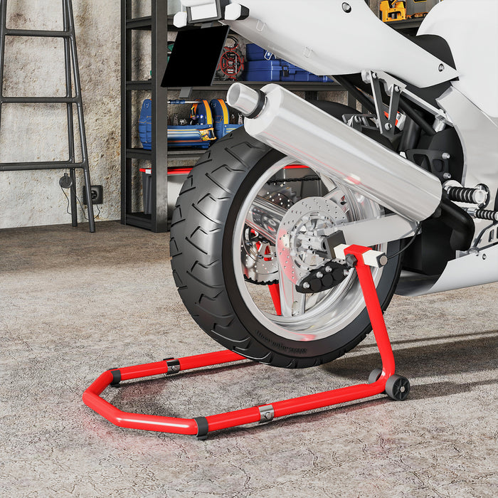 HOMCOM Motorcycle Stand, Front/Rear Paddock Stand, with 390 kg Weight Capacity, Red