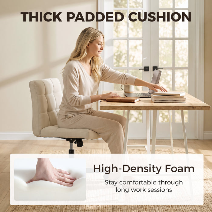 HOMCOM Armless Office Chair, Cross Legged Linen Computer Desk Vanity Chair with Wide Seat, Rocking Function, Beige
