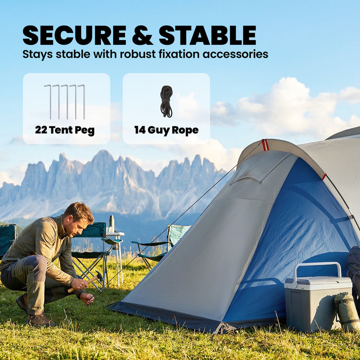 Outsunny Family Camping Tent 3000mm Waterproof Windproof Tunnel Tent 8-12 Person, Navy Blue & Light Grey