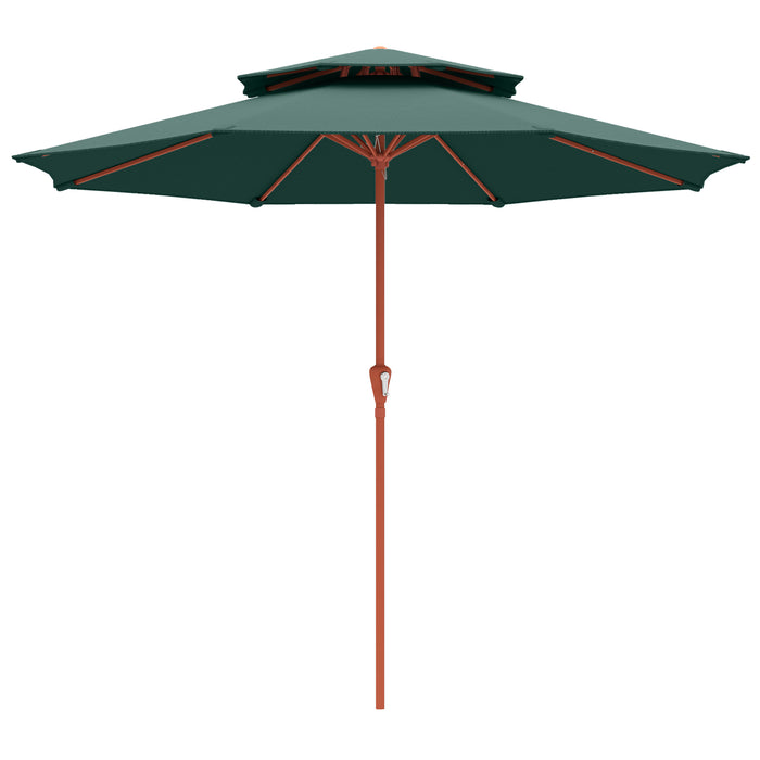 Outsunny 2.7 m Garden Parasol with Double Top Outdoor Market Table Umbrella with Crank System, Green