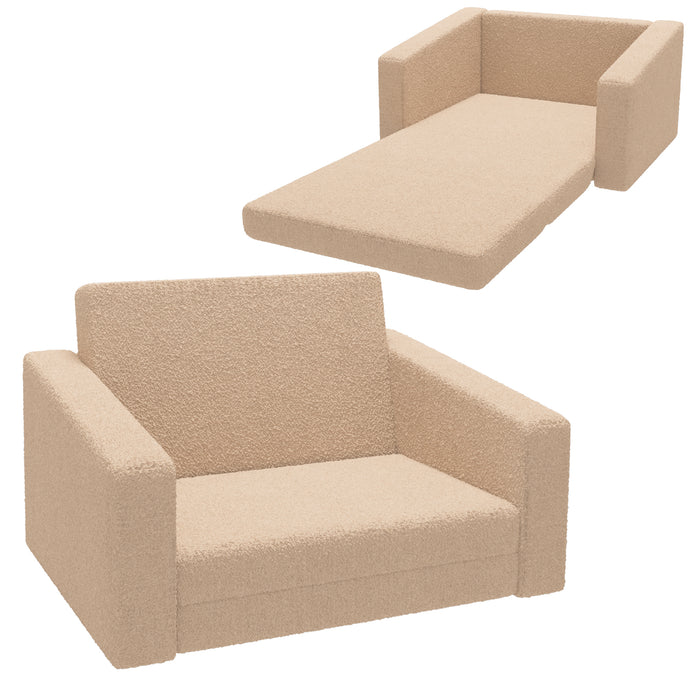 Foldable Children's Recliner Chair - 2-in-1 Kids Armchair for Toddlers, Khaki - Perfect Relaxing Seat for Ages 1.5 to 3 Years Old