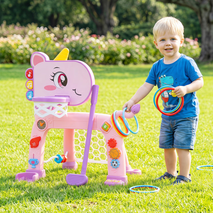 Unicorn Toddler Basketball Hoop and Soccer Ball Activity Center-