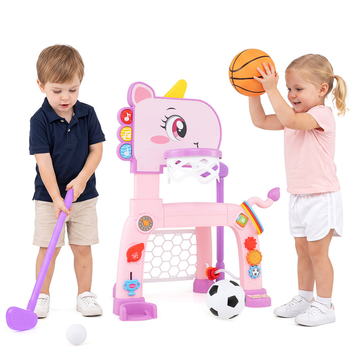 Unicorn Toddler Basketball Hoop and Soccer Ball Activity Center-