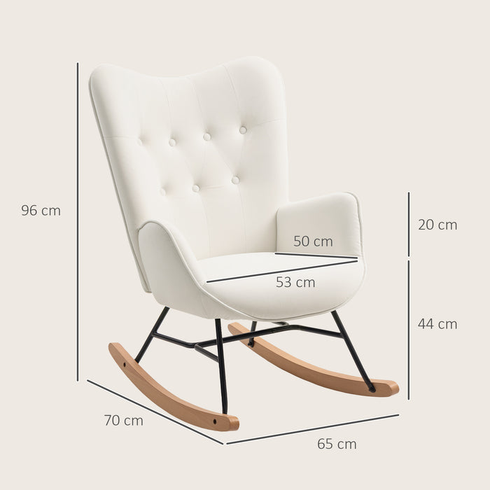 HOMCOM Rocking Chair, Modern Upholstered Velvet Armchair with Solid Wood Legs and Metal Frame for Living Room, Bedroom, Cream