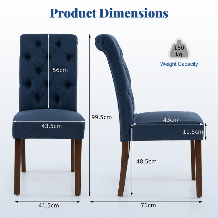 Upholstered Dining Chairs Set of 2 Button Tufted Chairs with Padded Seat and Backrest-Blue