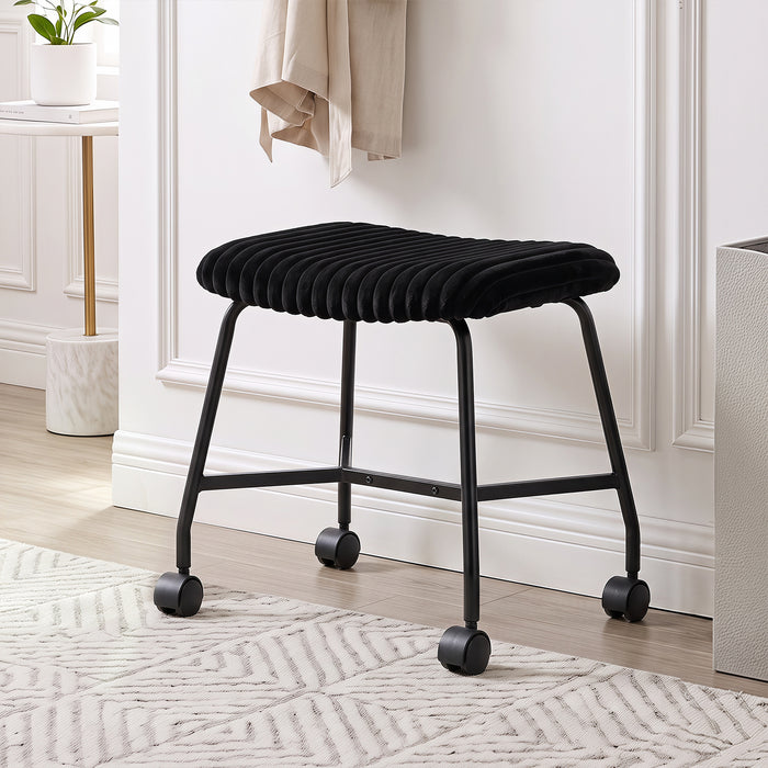 Upholstered Footrest Stool Set of 2 with 4 Swivel Casters & 7.5 cm Thick Cushion for Bedroom-
