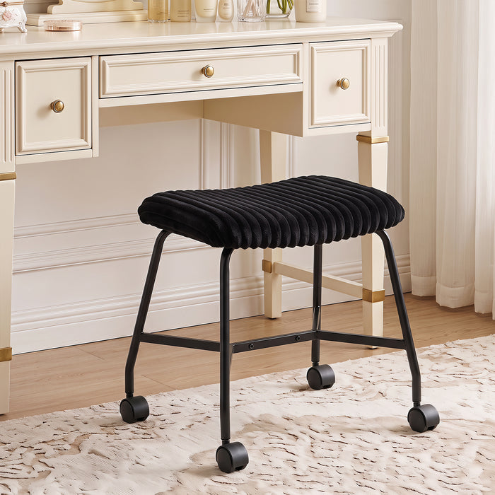 Upholstered Footrest Stool Set of 2 with 4 Swivel Casters & 7.5 cm Thick Cushion for Bedroom-