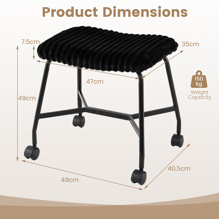 Upholstered Footrest Stool Set of 2 with 4 Swivel Casters & 7.5 cm Thick Cushion for Bedroom-