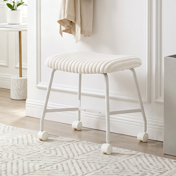Upholstered Footrest Stool Set of 2 with 4 Swivel Casters & 7.5 cm Thick Cushion for Bedroom-