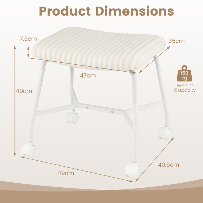 Upholstered Footrest Stool Set of 2 with 4 Swivel Casters & 7.5 cm Thick Cushion for Bedroom-