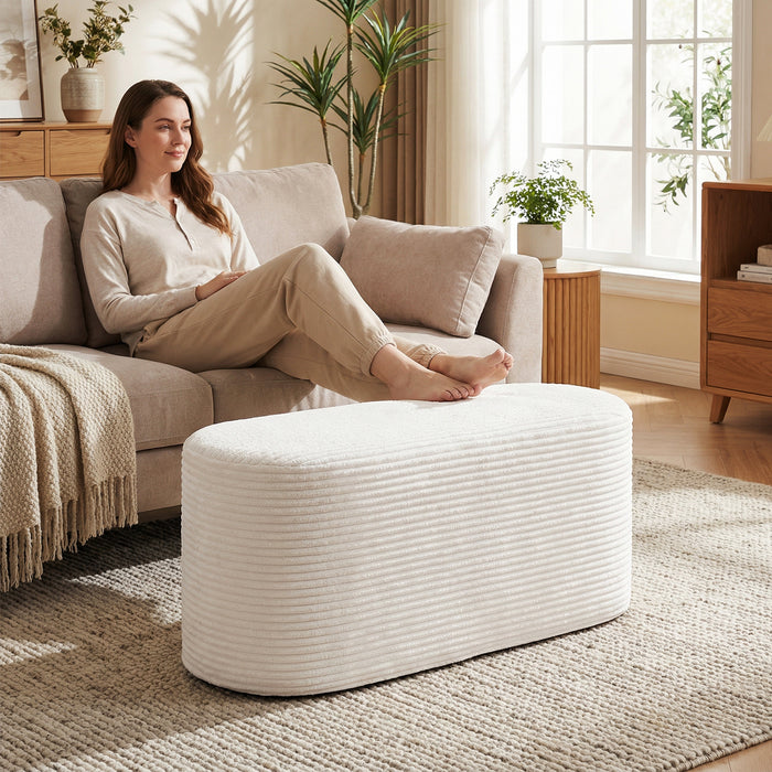 Upholstered Ottoman Bench 120CM Modern End of Bed Stool with Corduroy Fabric-