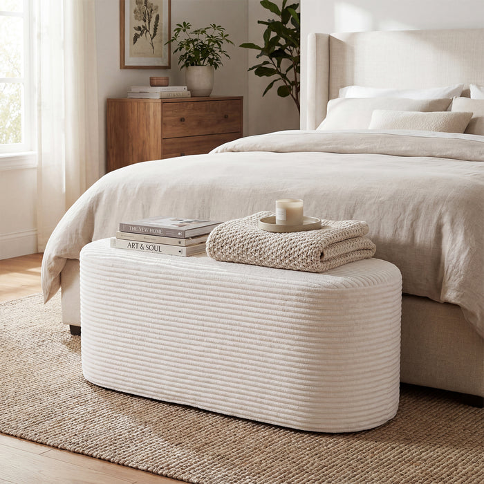 Upholstered Ottoman Bench 120CM Modern End of Bed Stool with Corduroy Fabric-