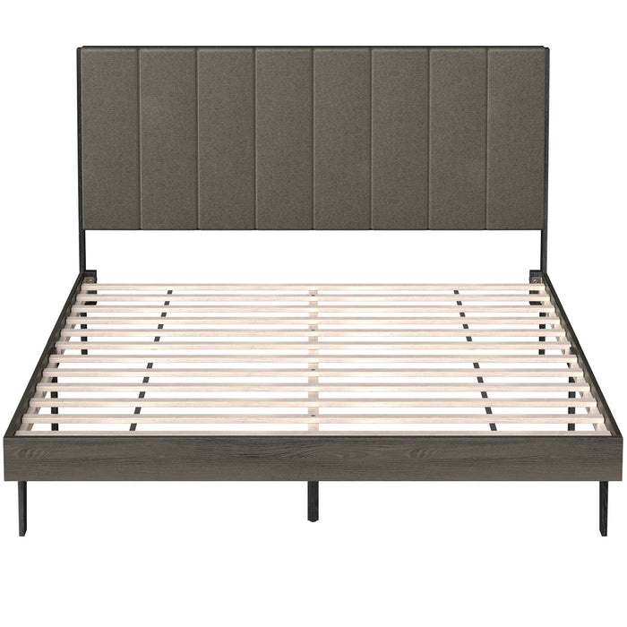Upholstered Bed Frame Wooden Slats Support Mattress Foundation