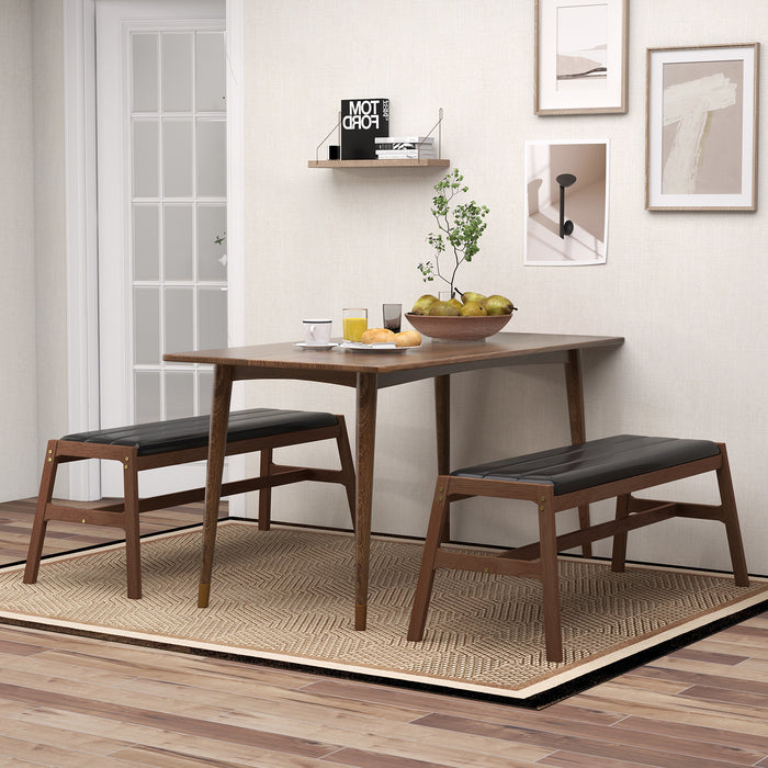Upholstered Padded Cushion Bench - Solid Rubber Wood Frame in Brown - Perfect for Comfortable Sitting & Home Décor Solution