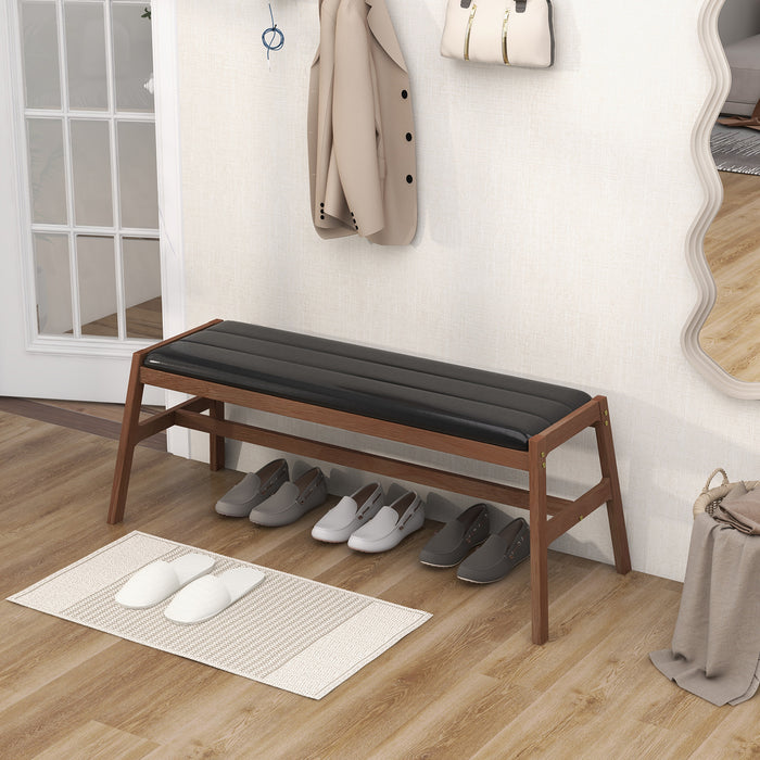 Upholstered Padded Cushion Bench - Solid Rubber Wood Frame in Brown - Perfect for Comfortable Sitting & Home Décor Solution