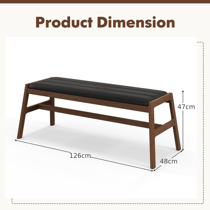 Upholstered Padded Cushion Bench - Solid Rubber Wood Frame in Brown - Perfect for Comfortable Sitting & Home Décor Solution