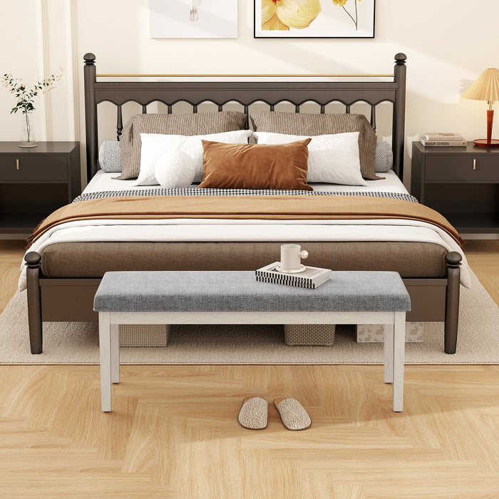 Upholstered Dining Bench Shoe Bench with Rubber Wood Legs and 300 KG Max Load-