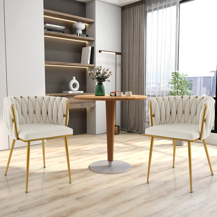 Curved Backrest Dining Chair Set - Upholstered, White, Set of Two - Ideal for Comfortable Dining Experience