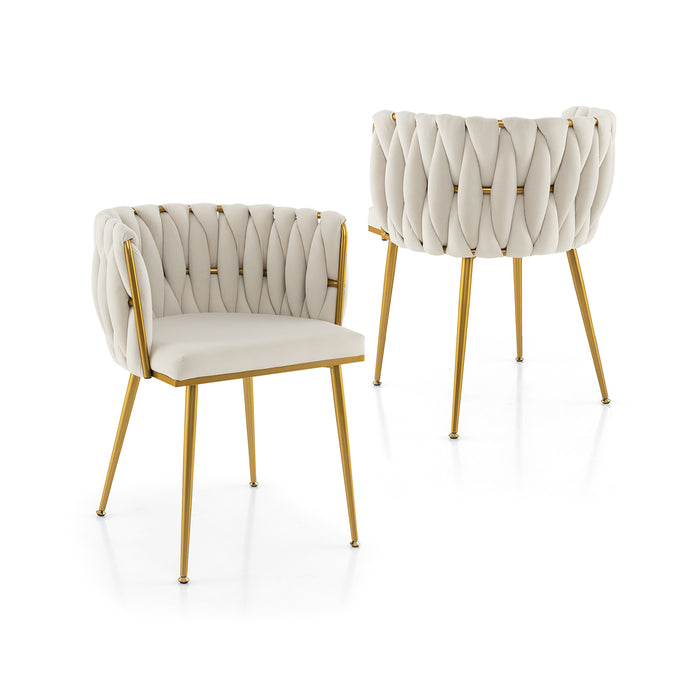Curved Backrest Dining Chair Set - Upholstered, White, Set of Two - Ideal for Comfortable Dining Experience