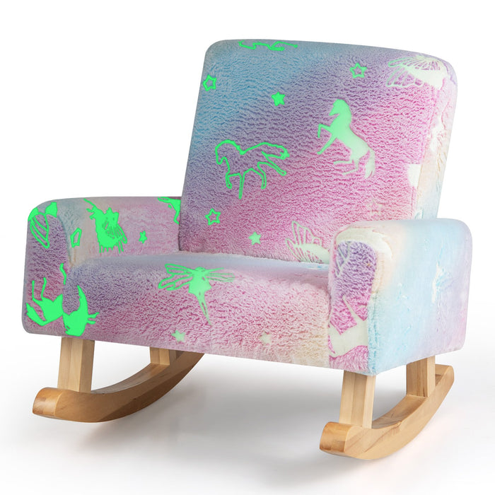 Upholstered Flannel Kids Rocking Chair with Solid Poplar Wood Rocking Feet-