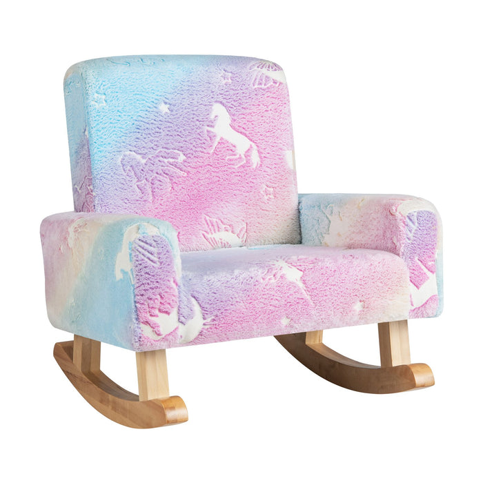 Upholstered Flannel Kids Rocking Chair with Solid Poplar Wood Rocking Feet-