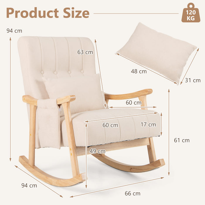 Upholstered Glider Rocker Chair with High Backrest and Cushioned Seat-Beige