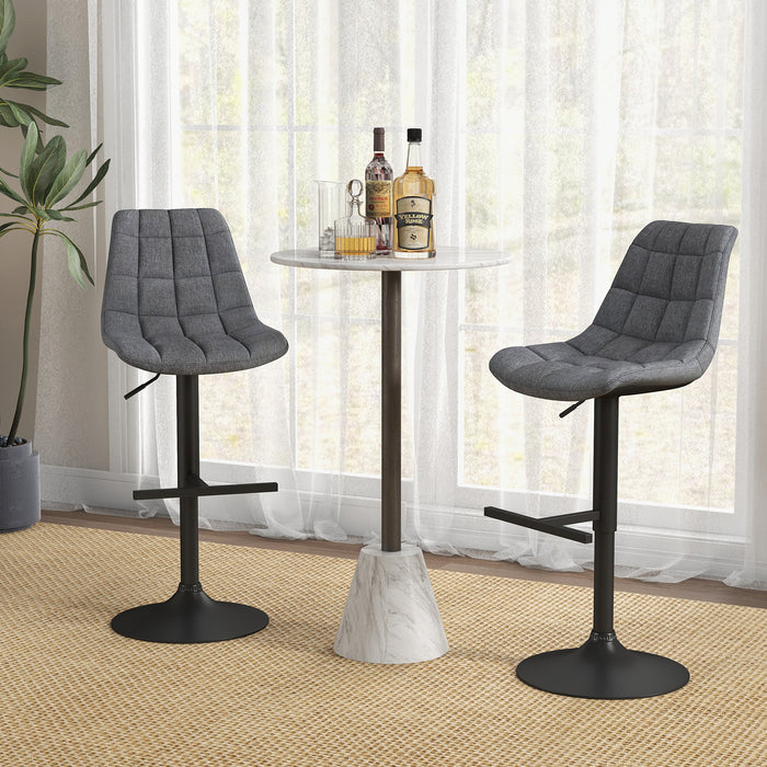 Height Adjustable Bar Stools (Set of 2) - Upholstered with Grey Fabric Backrest - Ideal for Comfort Seating at Home Bars and Kitchen Counters