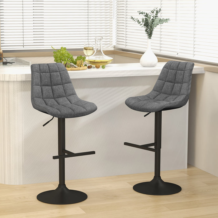 Height Adjustable Bar Stools (Set of 2) - Upholstered with Grey Fabric Backrest - Ideal for Comfort Seating at Home Bars and Kitchen Counters