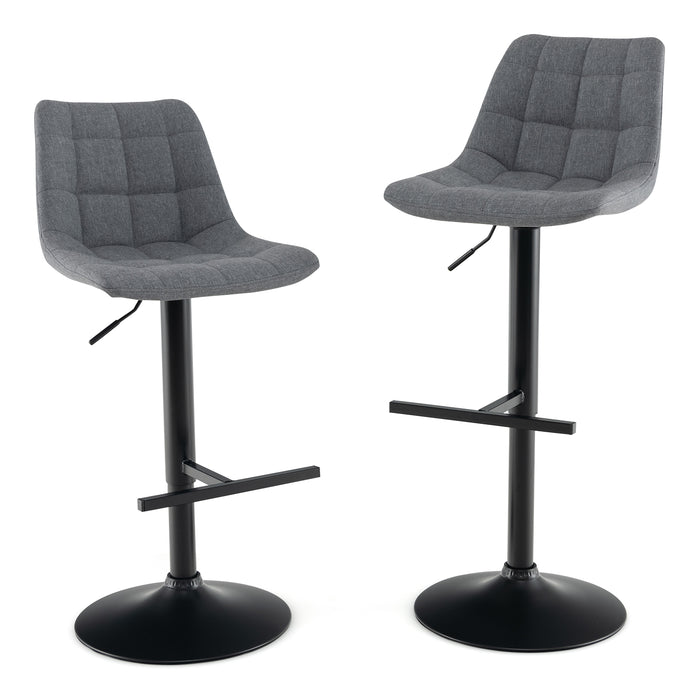 Height Adjustable Bar Stools (Set of 2) - Upholstered with Grey Fabric Backrest - Ideal for Comfort Seating at Home Bars and Kitchen Counters